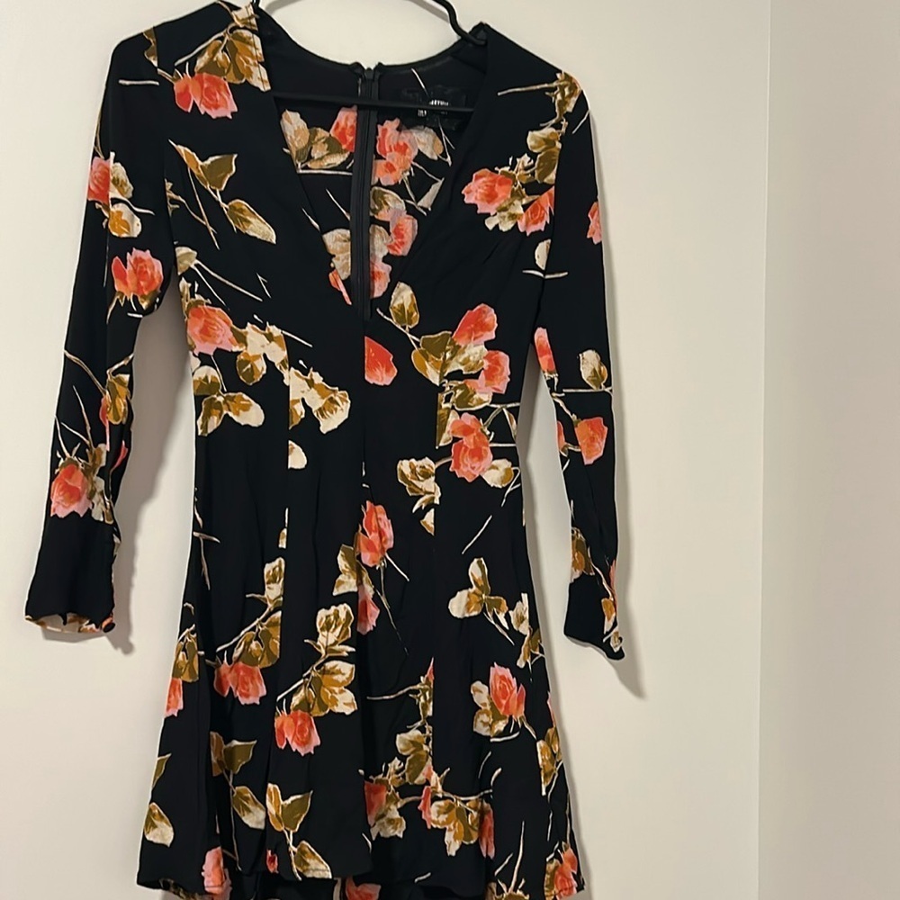 Reformation Black Floral Flower Long Sleeve Mini Dress Lightweight Feminine SzXS